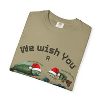 Load image into Gallery viewer, We Wish You Merry Fish-mas and a Splashy New Year Fish Illustration T-shirt | Holiday Fishing
