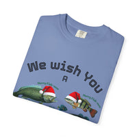 Load image into Gallery viewer, We Wish You Merry Fish-mas and a Splashy New Year Fish Illustration T-shirt | Holiday Fishing
