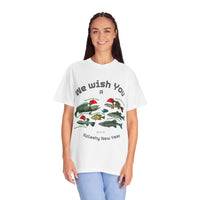 Load image into Gallery viewer, We Wish You Merry Fish-mas and a Splashy New Year Fish Illustration T-shirt | Holiday Fishing
