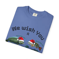 Load image into Gallery viewer, We Wish You Merry Fish-mas and a Splashy New Year Fish Illustration T-shirt | Holiday Fishing
