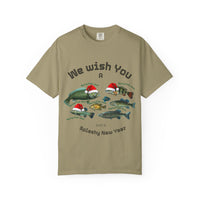 Load image into Gallery viewer, We Wish You Merry Fish-mas and a Splashy New Year Fish Illustration T-shirt | Holiday Fishing

