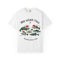 Load image into Gallery viewer, We Wish You Merry Fish-mas and a Splashy New Year Fish Illustration T-shirt | Holiday Fishing
