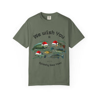Load image into Gallery viewer, We Wish You Merry Fish-mas and a Splashy New Year Fish Illustration T-shirt | Holiday Fishing
