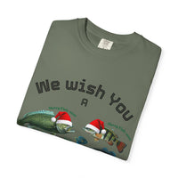 Load image into Gallery viewer, We Wish You Merry Fish-mas and a Splashy New Year Fish Illustration T-shirt | Holiday Fishing
