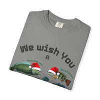 Load image into Gallery viewer, We Wish You Merry Fish-mas and a Splashy New Year Fish Illustration T-shirt | Holiday Fishing
