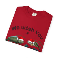 Load image into Gallery viewer, We Wish You Merry Fish-mas and a Splashy New Year Fish Illustration T-shirt | Holiday Fishing
