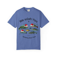 Load image into Gallery viewer, We Wish You Merry Fish-mas and a Splashy New Year Fish Illustration T-shirt | Holiday Fishing
