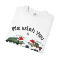 Load image into Gallery viewer, We Wish You Merry Fish-mas and a Splashy New Year Fish Illustration T-shirt | Holiday Fishing
