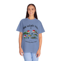 Load image into Gallery viewer, We Wish You Merry Fish-mas and a Splashy New Year Fish Illustration T-shirt | Holiday Fishing

