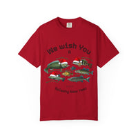 Load image into Gallery viewer, We Wish You Merry Fish-mas and a Splashy New Year Fish Illustration T-shirt | Holiday Fishing
